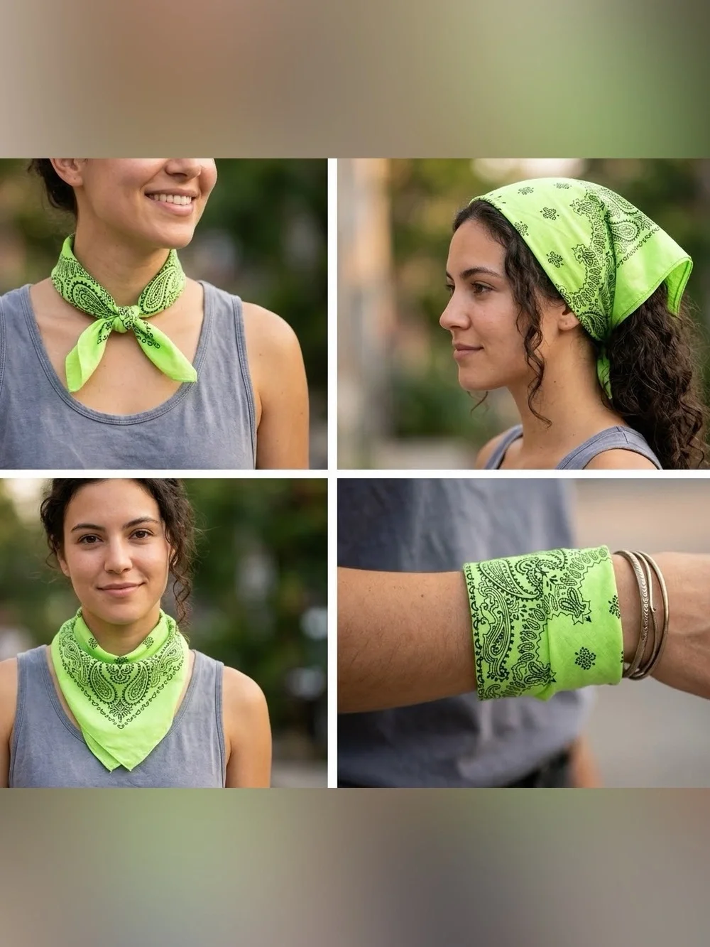 VTG Neon Lime Green Paisley Bandana | Fast Color USA Made 50/50 Cotton Poly Y2K